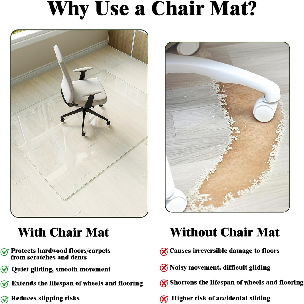 Koonmi Tempered Glass Chair Mat for Hardwood Floors & Carpets, 48" x 72“ Transparent Heavy Duty