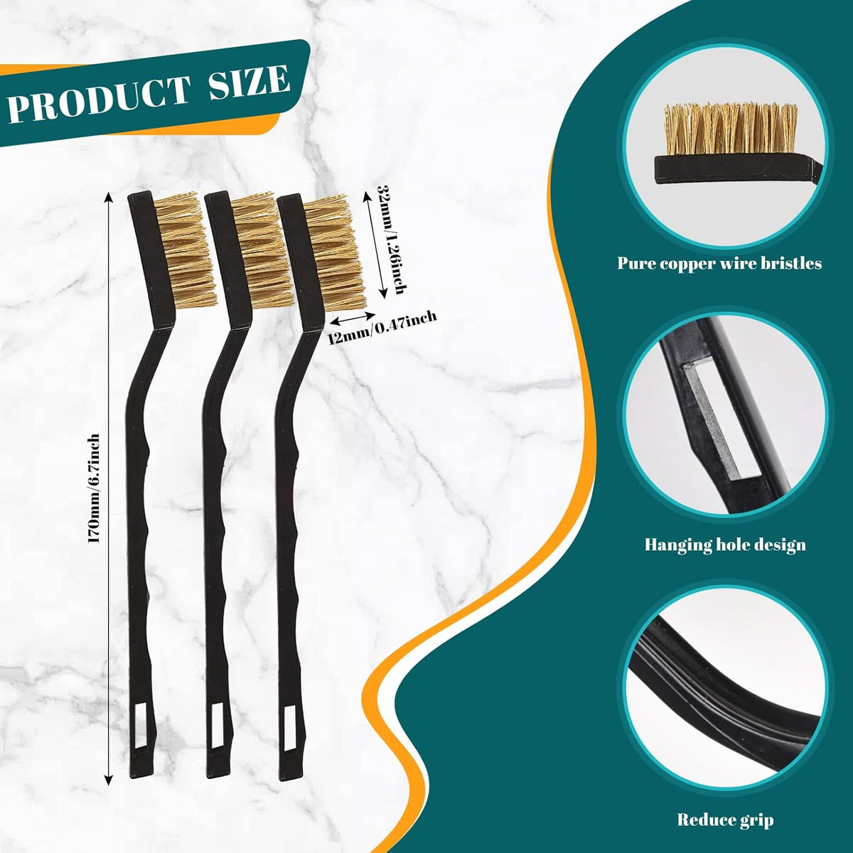 12 Pcs Mini Brass Brush Set, Brass Scratch Brush with Curved Handle, Cleaning Weld Slag and Rust