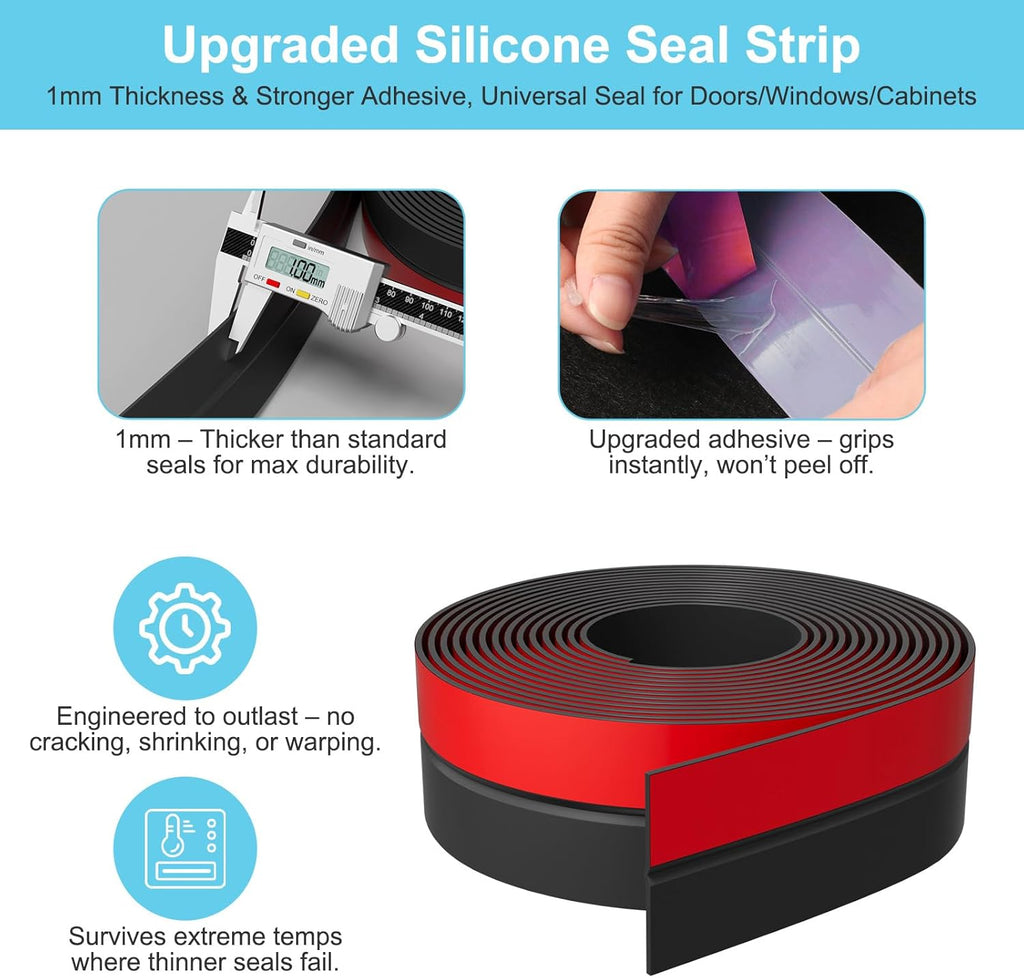 Heavy-Duty 20 ft x 2 in Weather Stripping, Door Draft Stopper Silicone Seal Strip for House and