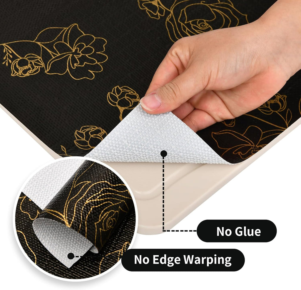 Shelf Liners for Kitchen Cabinets 12in x 20FT Non Adhesive Drawer Liner Black Floral Thickened
