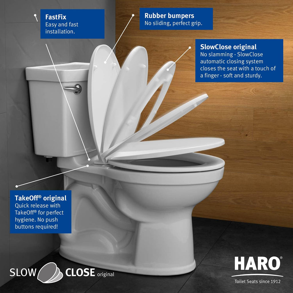 HARO | ELONGATED Toilet Seat | Slow-Close-Seat | Heavy-Duty up to 550 lbs, Quick-Release & Easy