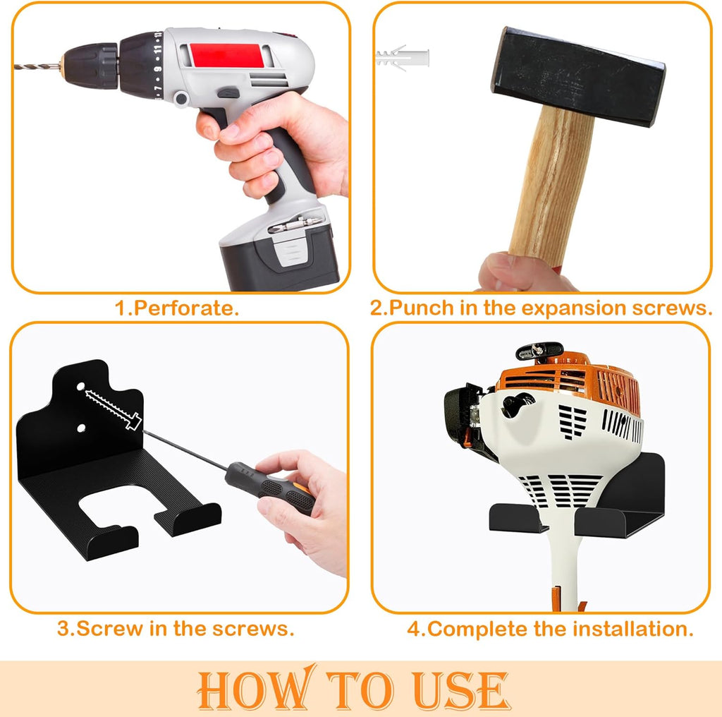 Garage Organizer Trimmer Rack, Wall Mounted Tool Hanger for Grass Trimmer, Hedge Trimmer, Weed