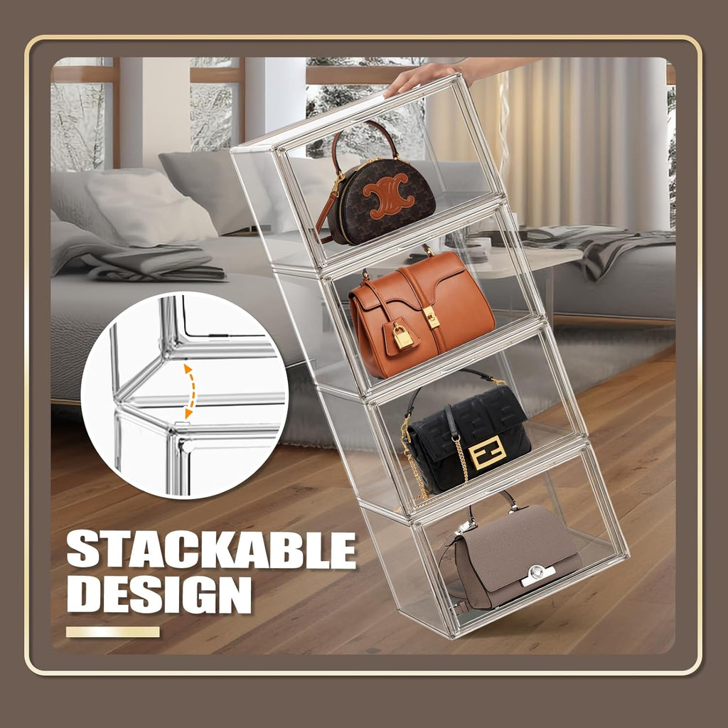 1Pack Clear Stackable Plastic Storage Bins with Magnetic Lid, X-Large Acrylic Display Cases for