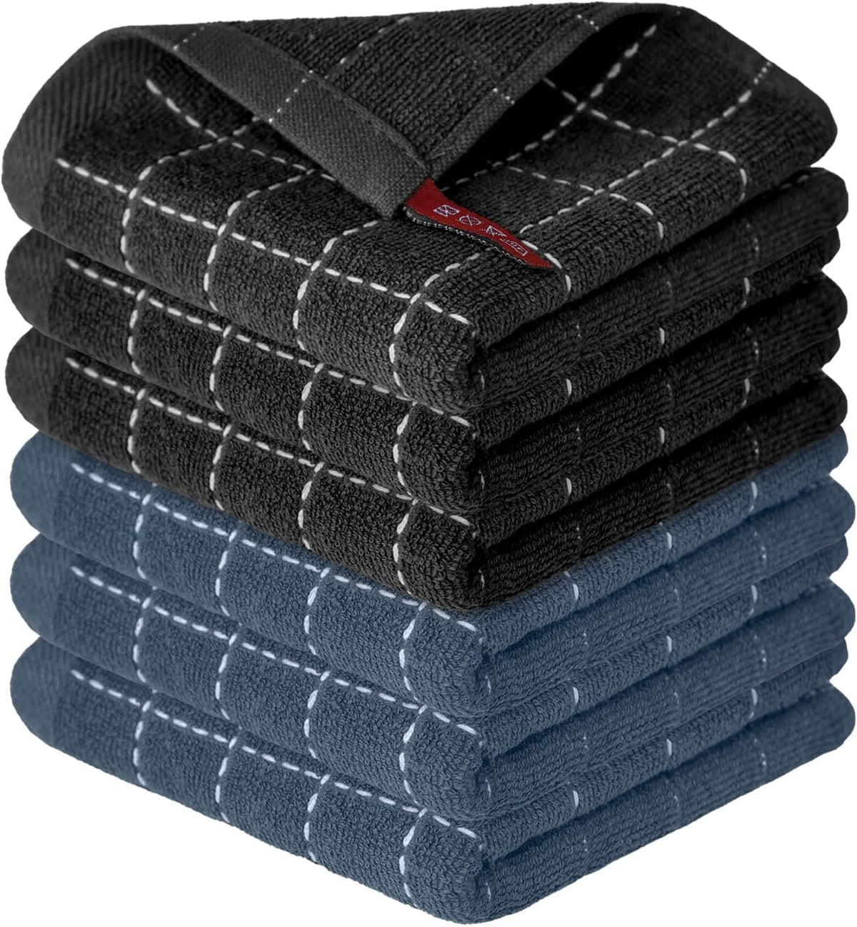 Artoid Mode Checkered Designed Cotton Black Grey Terry Kitchen Dish Cloths, 12x12 Inch Soft