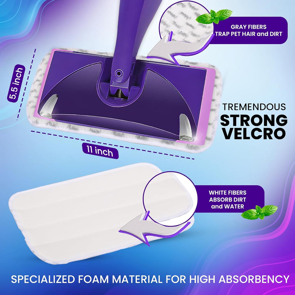 6pcs of Universal 11-inch Velcro Type Reusable Floor Mop Pads Compatible with Swiffer Wet Jet