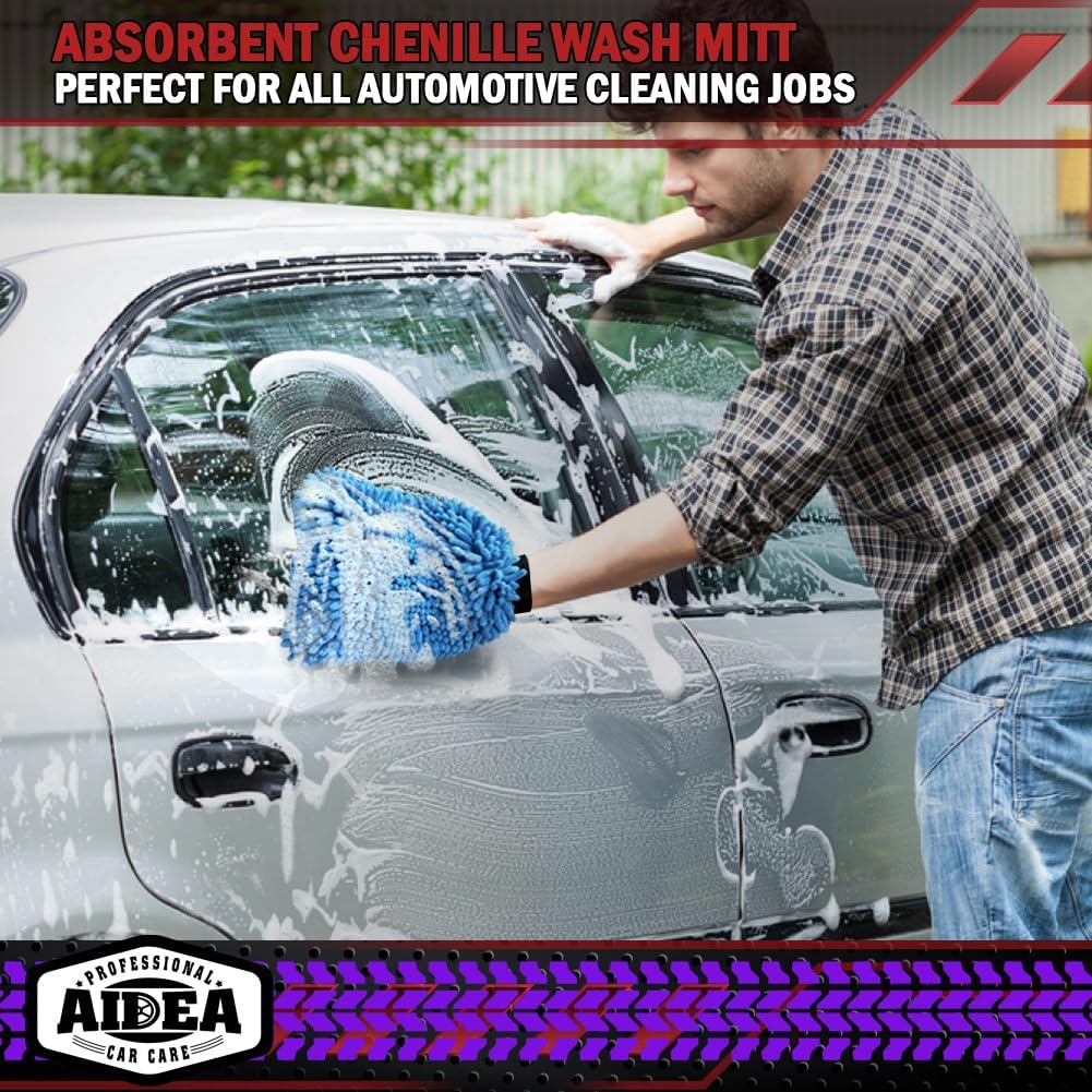 AIDEA Car Wash Mitt Microfiber-2PK, Scratch-Free& Lint-Free, Premium Chenille Microfiber Wash