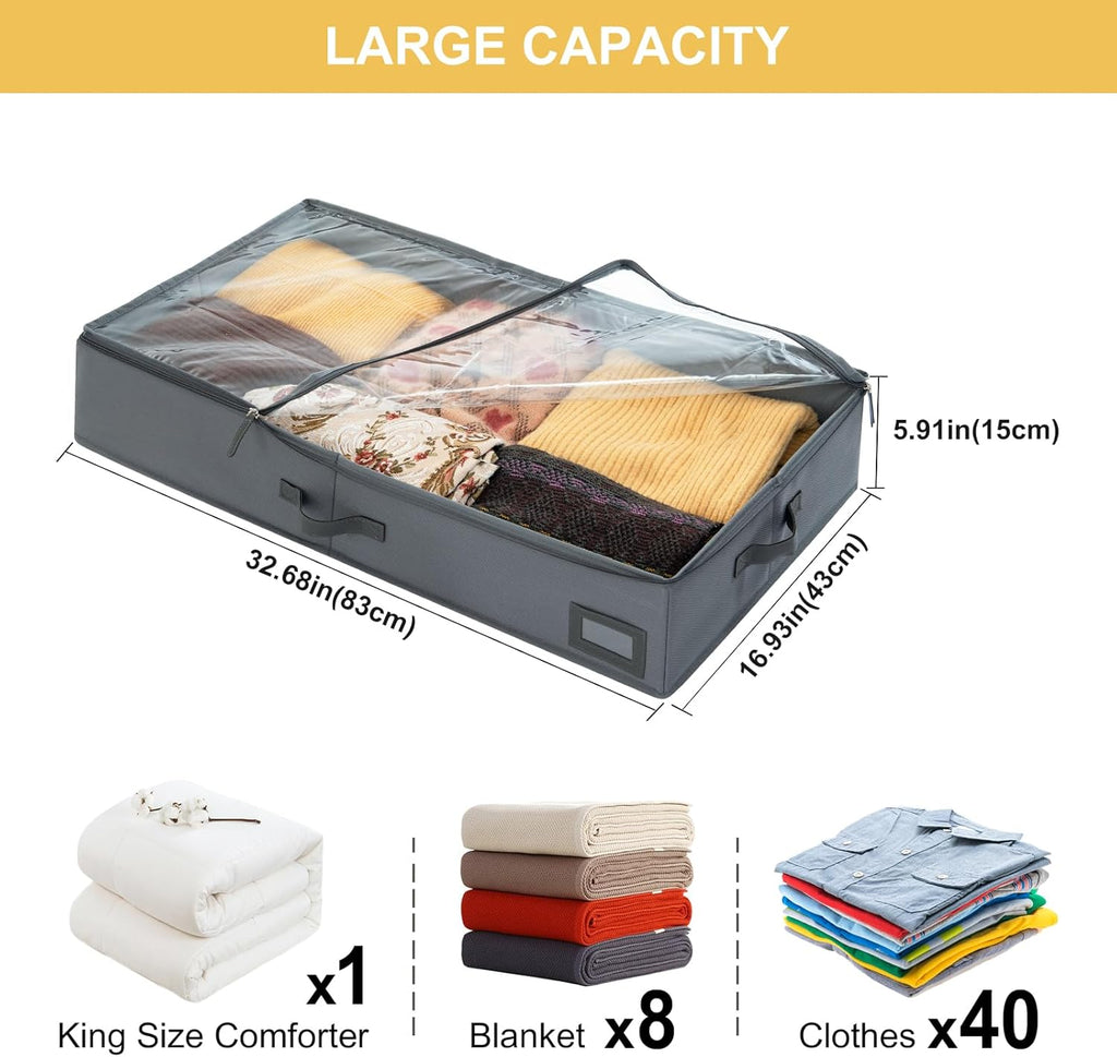 6-Inch Under Bed Storage Containers (2-Pack) | Sturdy Sidewalls | Clear Cover & Label Holder |