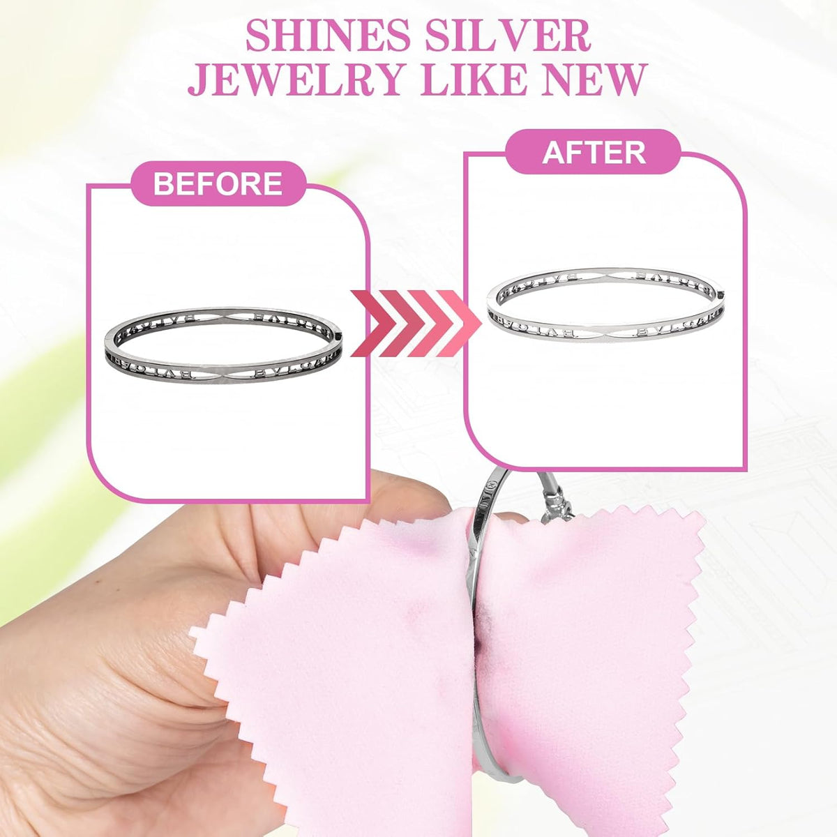 50 Pack Jewelry Polishing Cloth, 3.15" x 3.15" Pink Cleaning Cloths, Small Silver Cleaning &