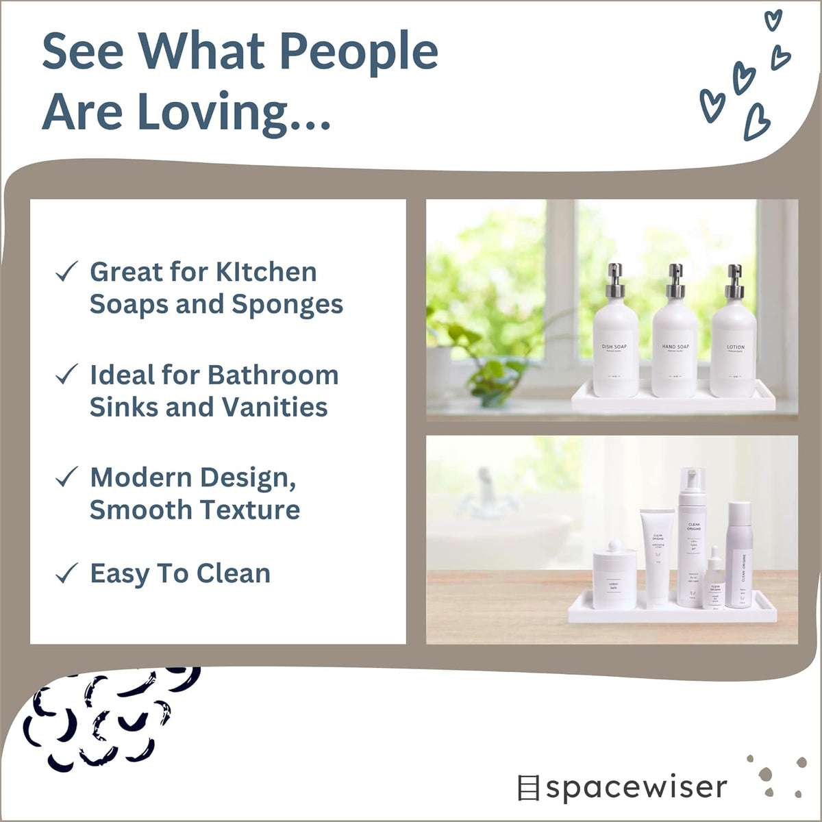 Countertop and Vanity Tray - 11.7" Silicone Bathroom Tray Countertop, Dish Soap Trays for Kitchen