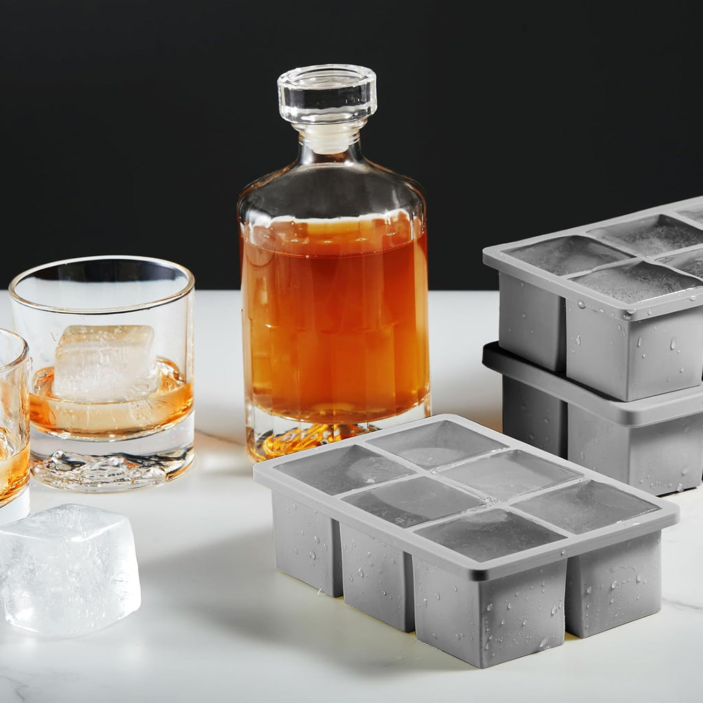 Nax Caki Silicone Large Ice Cube Trays with Lid Pack of 4, Stackable Big Square Ice Cube freezer