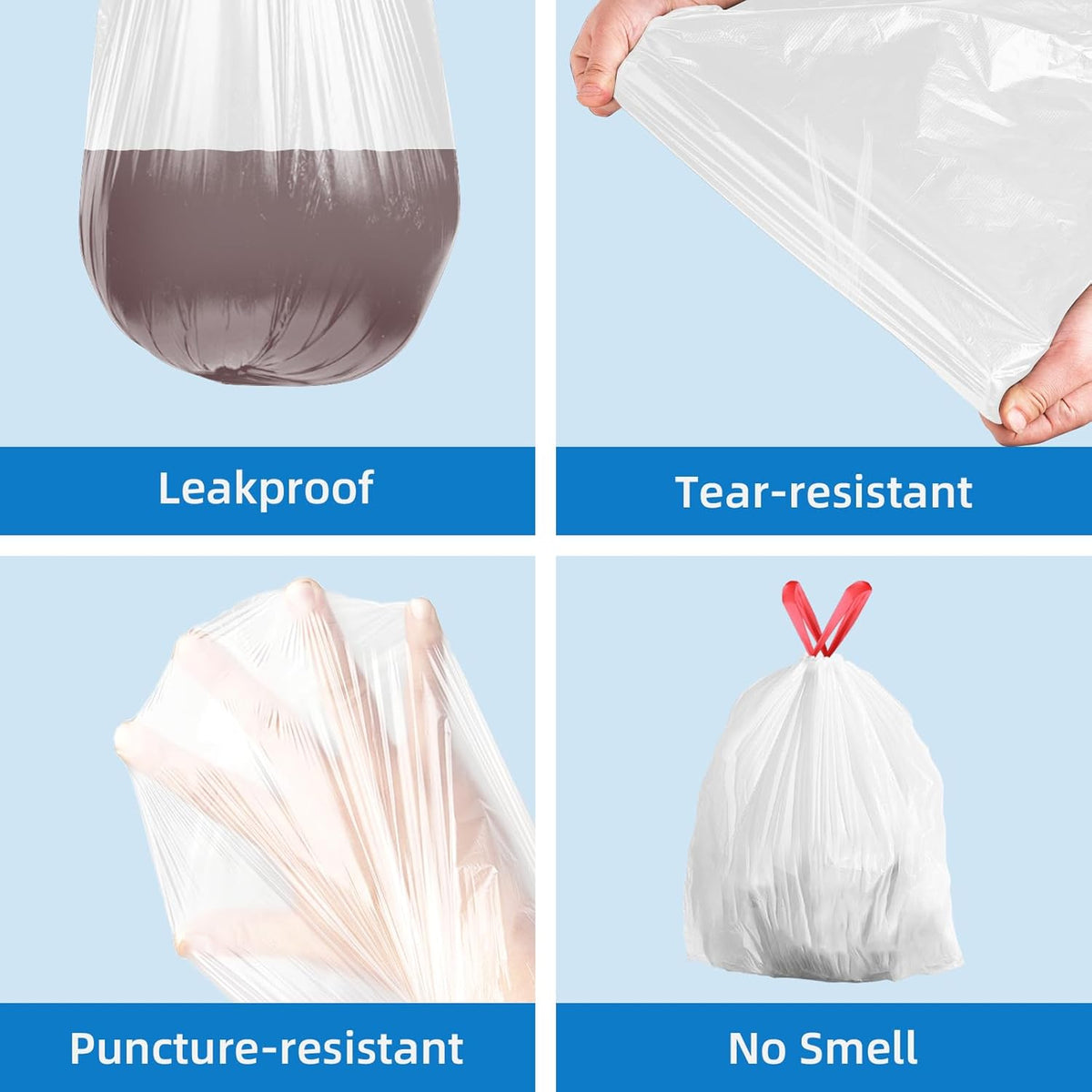13.2 Gallon Tall Kitchen Drawstring Trash Bags, 120 Count Pre-separated Garbage Bags, Unscented