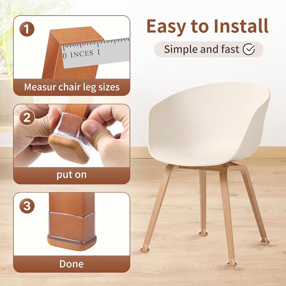 Ezprotekt 8 Pcs Rectangle Clear Felt Chair Leg Floor Protectors for Hardwood Tile Floors, Rectangle