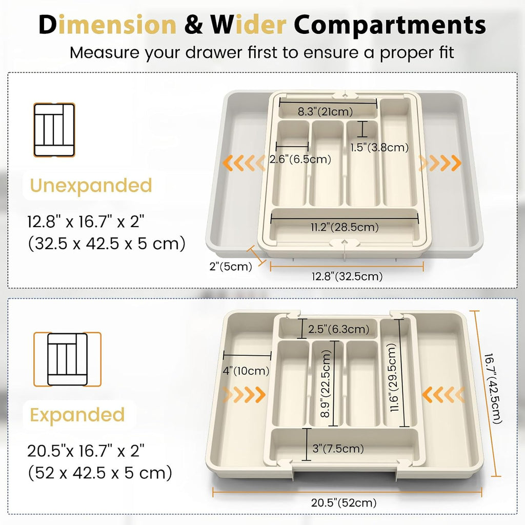 Caperci Large Silverware Organizer for Kitchen Drawer & Utensils - Expandable Drawer Organizer for