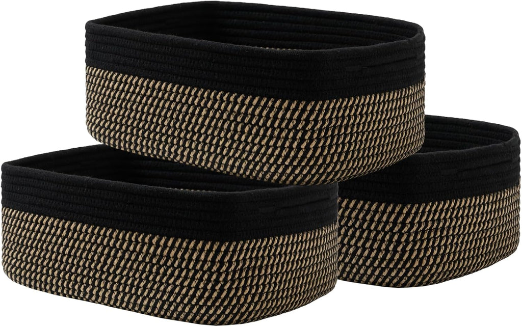 Small Woven Basket, 13.5 x 9.5 x 5 Inches, Storage Basket for Organizing, Cute Small Rope Shelf