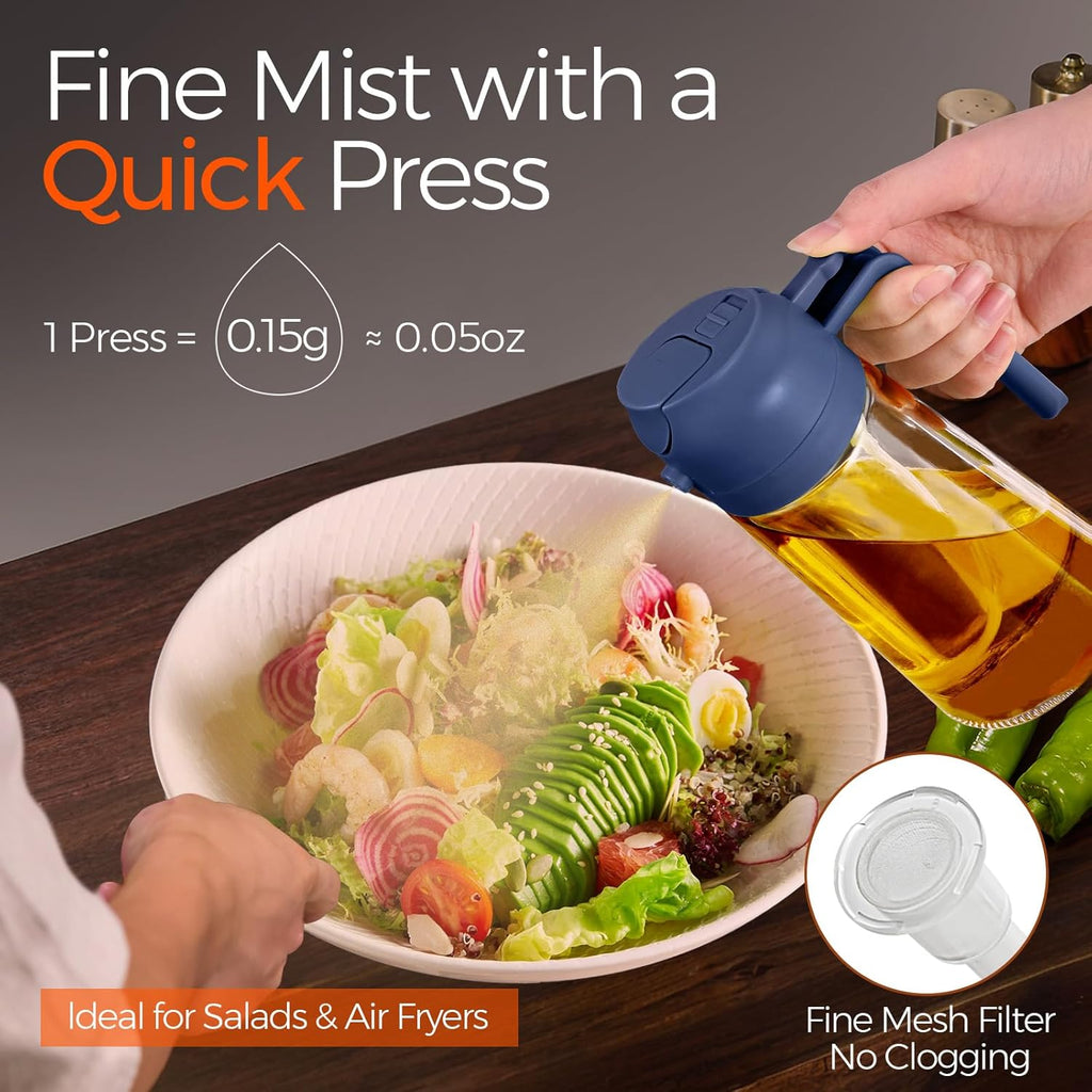 YARRAMATE 2Pcs 16oz/470ml Glass Olive Oil Sprayer for Cooking with Stickers, 2 in 1 Oil Dispenser