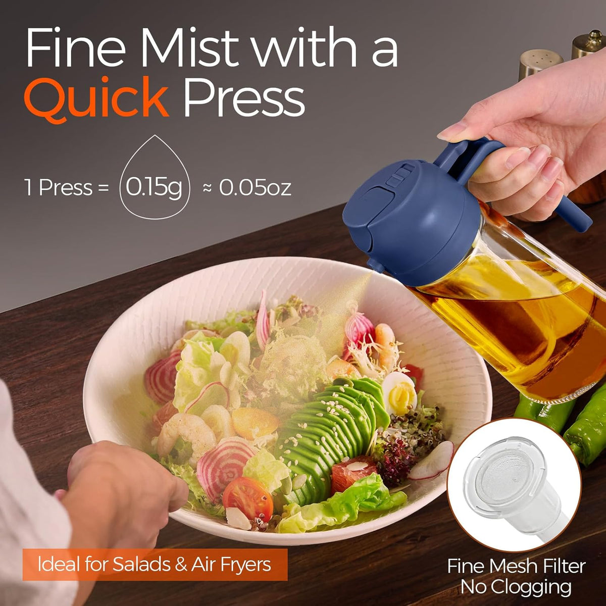 YARRAMATE 16oz/470ml Glass Olive Oil Sprayer for Cooking with Stickers, 2 in 1 Oil Dispenser for