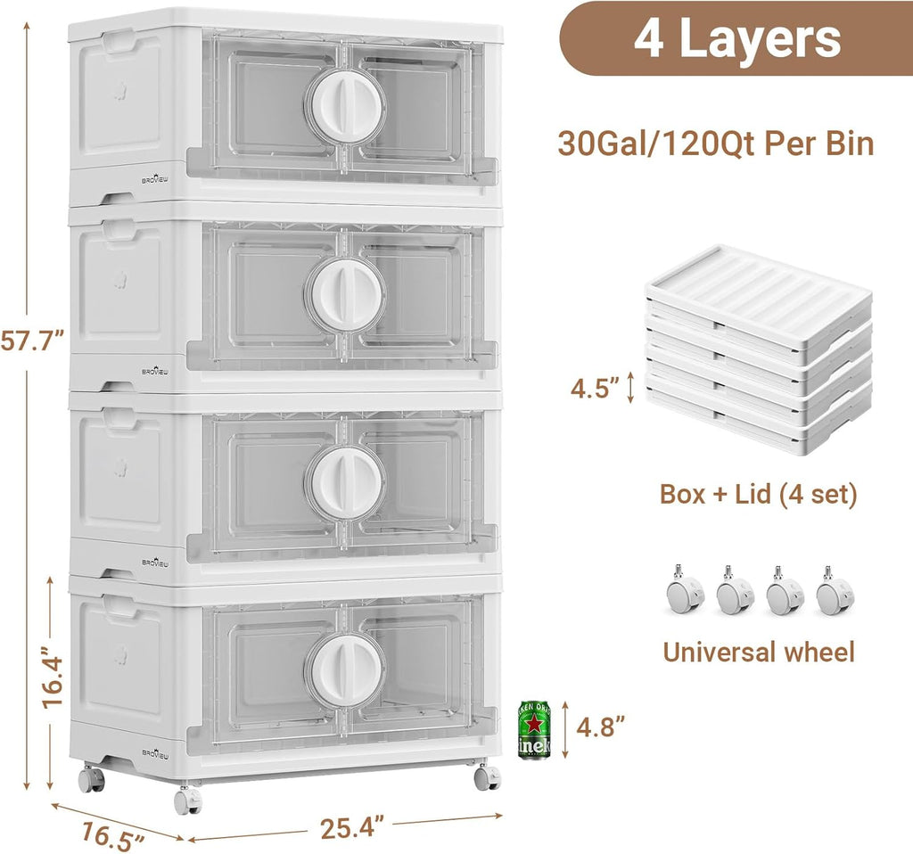 BROVIEW 480Qt Lockable Stackable Storage Bins with Lids, Closet Organizers and Storage Drawer