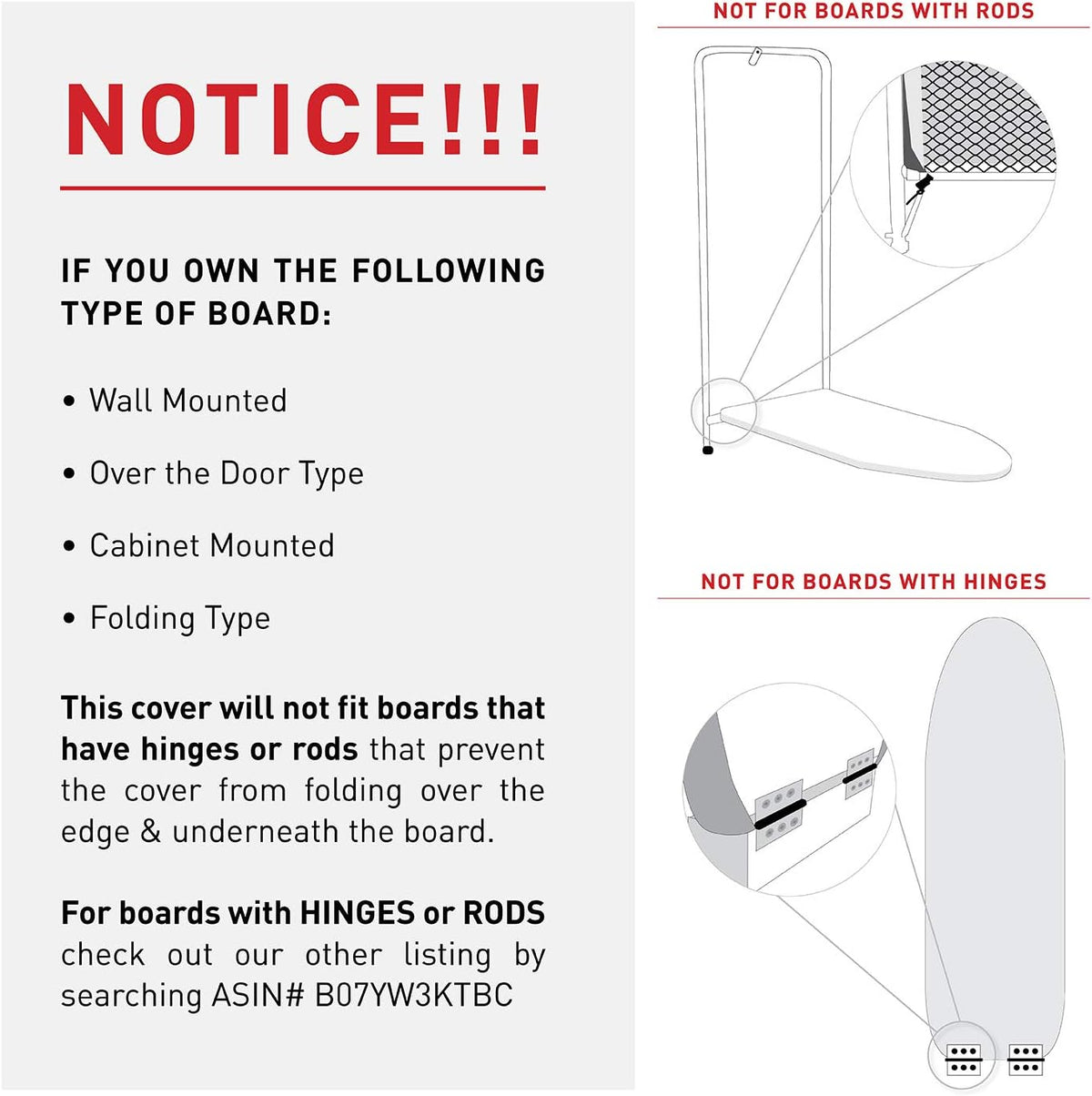 TIVIT Ironing Board Cover 12 x 44, Made in Italy. Pro Grip Pad Covers w/3 Fastener Straps & Pull