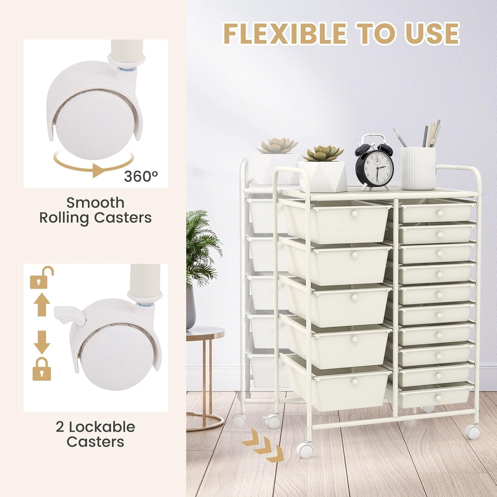 GOFLAME 15-Drawer Rolling Storage Cart, Multipurpose Movable Organizer Cart, Utility Cart for Home