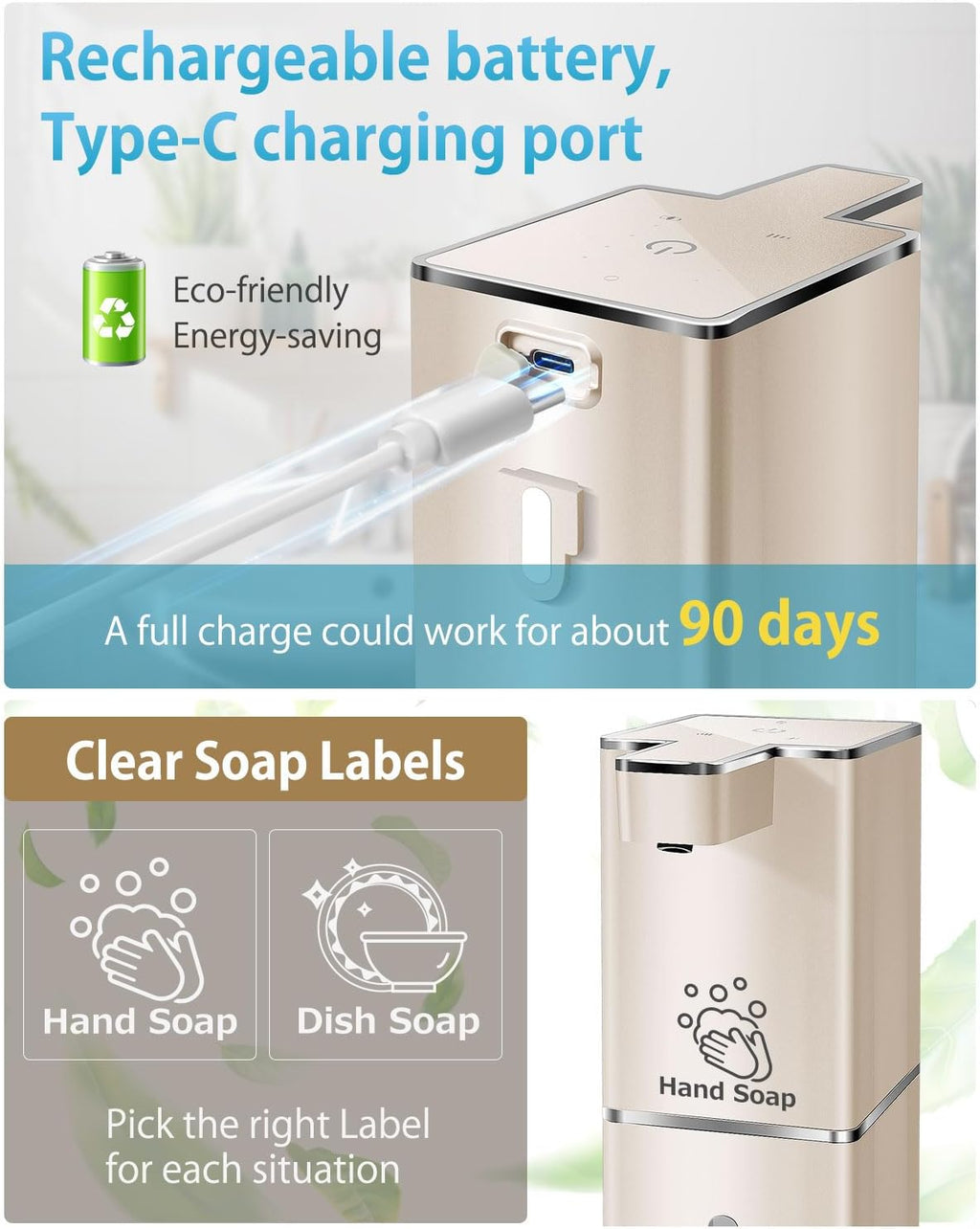 Automatic Soap Dispenser Touchless Foaming Soap Dispenser 300ml/12.8oz Rechargeable, Wall Mounted 4