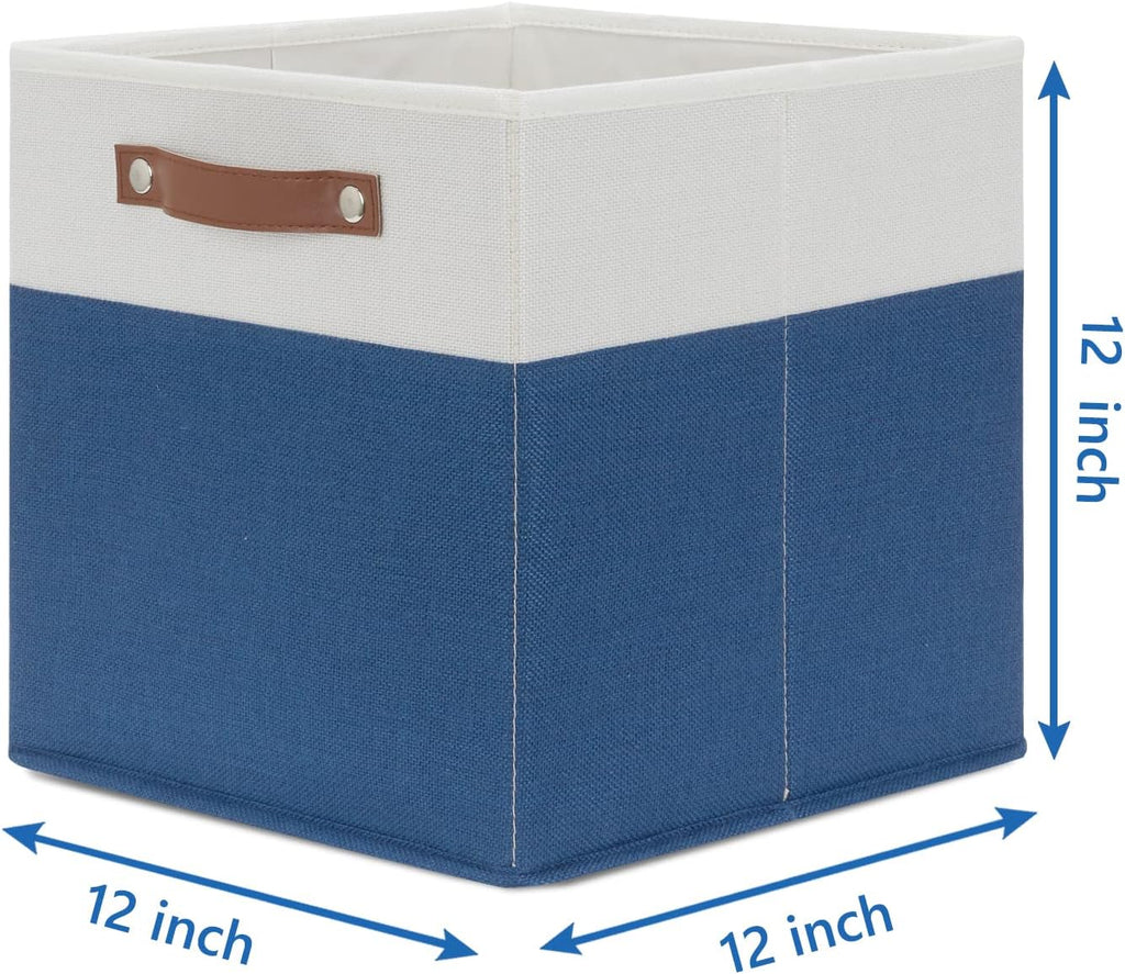 Temary Collapsible Storage Boxes - 12x12 Blue Cube Storage Bins with Handles for Organizing Home