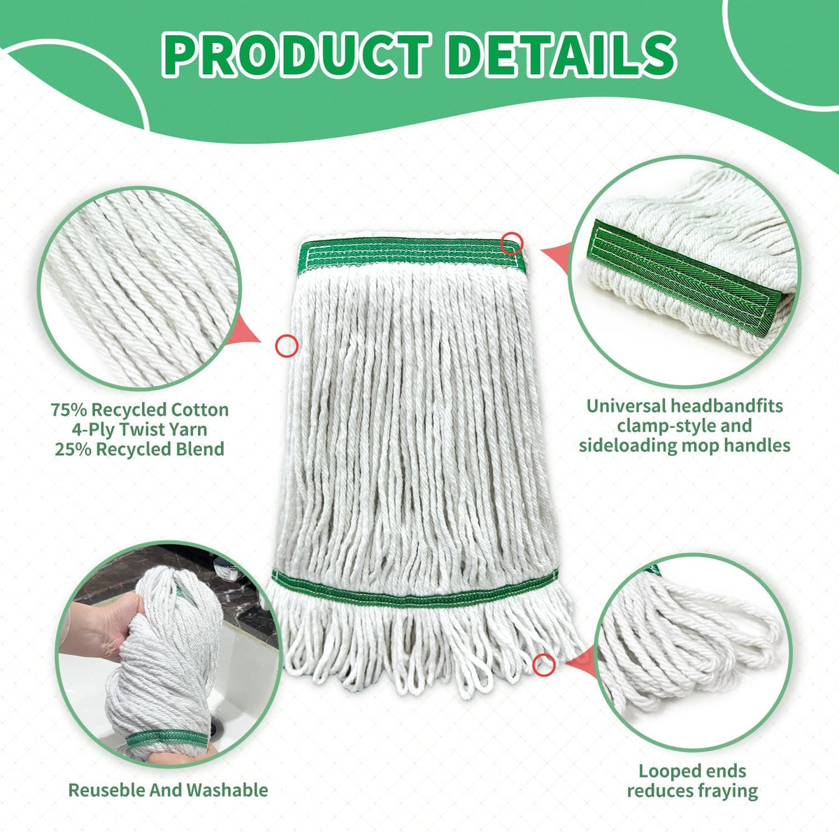 6 Pack Commercial Heavy Duty Mop Heads Heavy Cotton Looped End String Mop Head for Home Industrial