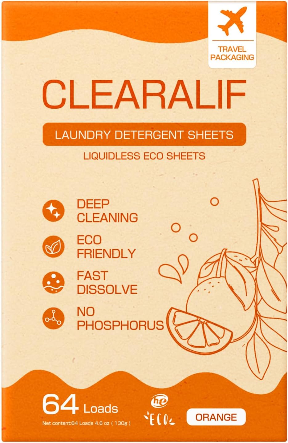 CLEARALIF Laundry Detergent Sheets, Orange, 64 Load, CLEARALIF Laundry Detergent Strips Eco