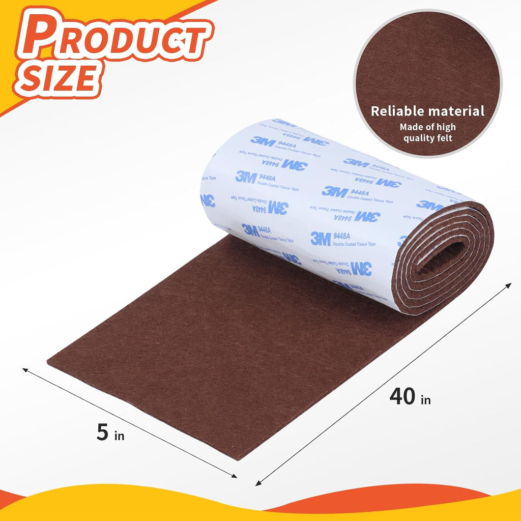 Felt Furniture Pads, Non Slip Self Adhesive Cuttable Felt Tape Brown Heavy Duty Felts Strip Roll
