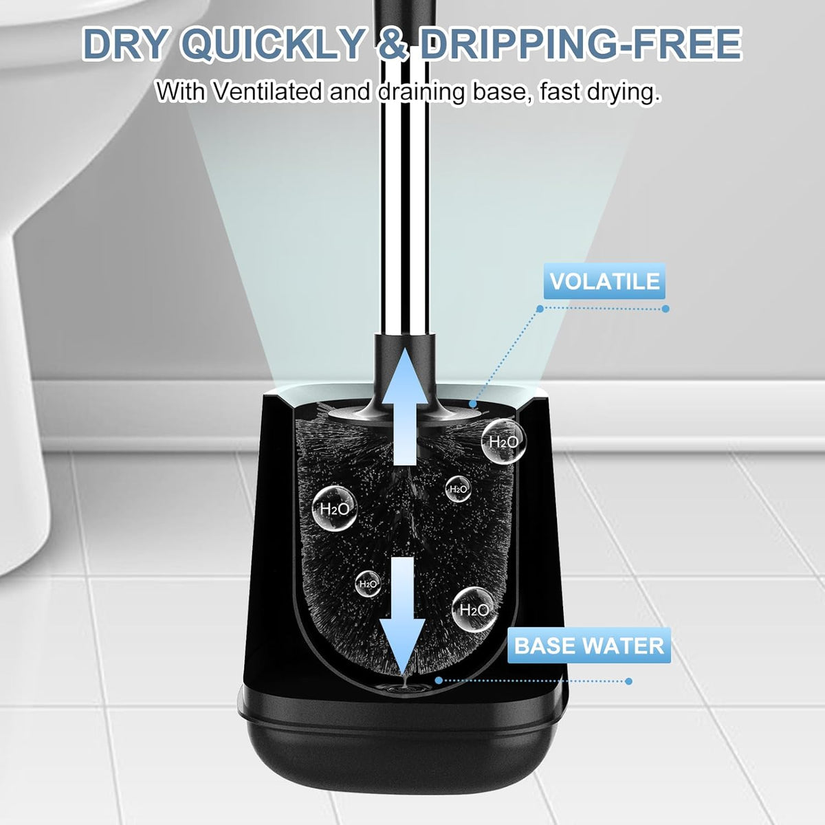 SetSail Toilet Brush and Holder, Self Closing Lid Toilet Bowl Brushes Holder and Extra Long Handle