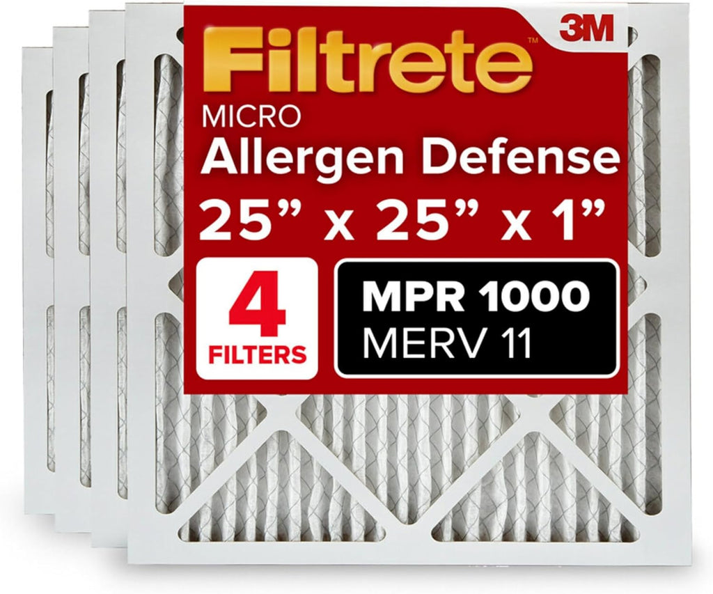 Filtrete 25x25x1 AC Furnace Air Filter, MERV 11, MPR 1000, Micro Allergen Defense, 3-Month Pleated