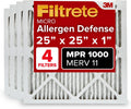 Filtrete 25x25x1 AC Furnace Air Filter, MERV 11, MPR 1000, Micro Allergen Defense, 3-Month Pleated