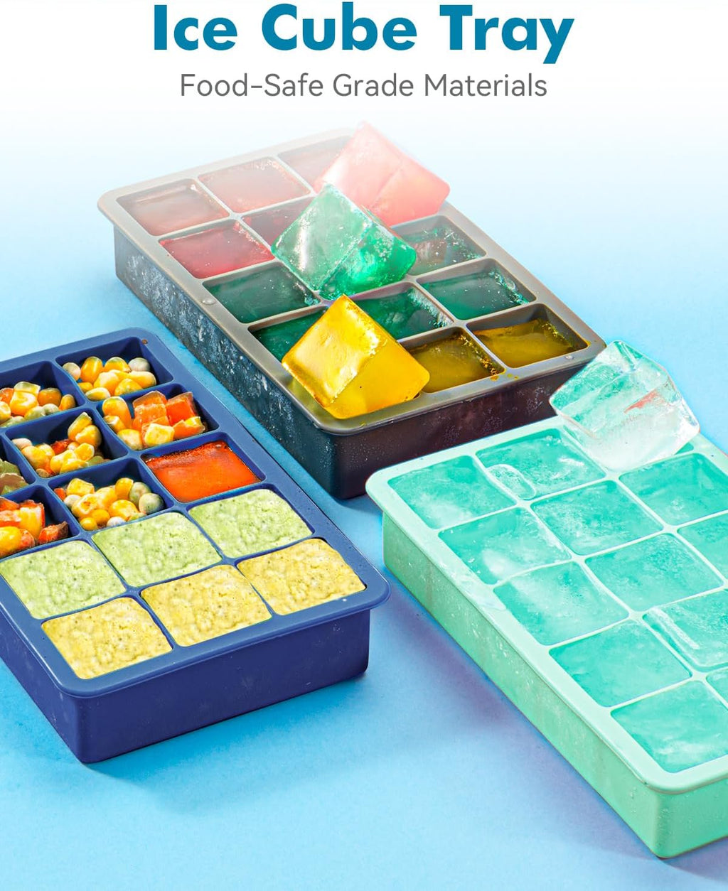 Silicone Ice Cube Trays for Freezer 2 Pack, Easy Release Square Ice Cubes Mold, Best Rubber Ice