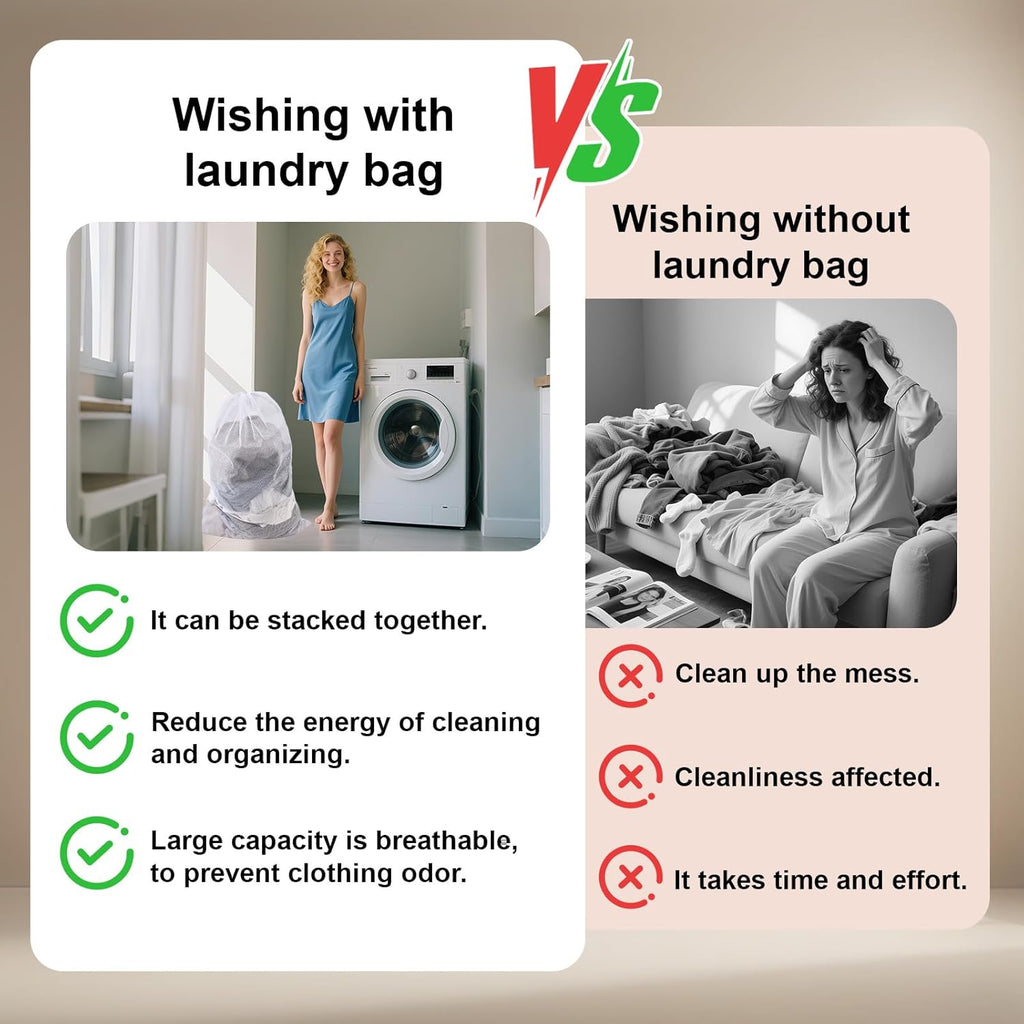 10-Pack Mesh Laundry Bags, 24 × 36 Inch Heavy-Duty Drawstring Mesh Bag Set (5 Black & 5 White)