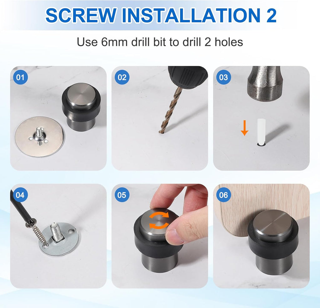 PATIKIL 2Set Round Door Stoppers, 46mm Stainless Steel Door Stop Doorstop Wedge Metal Cylinder Self