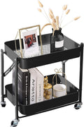 2-Tier Metal Folding Rolling Cart, Mobile Utility Cart Trolley Storage Organizer for Office Home