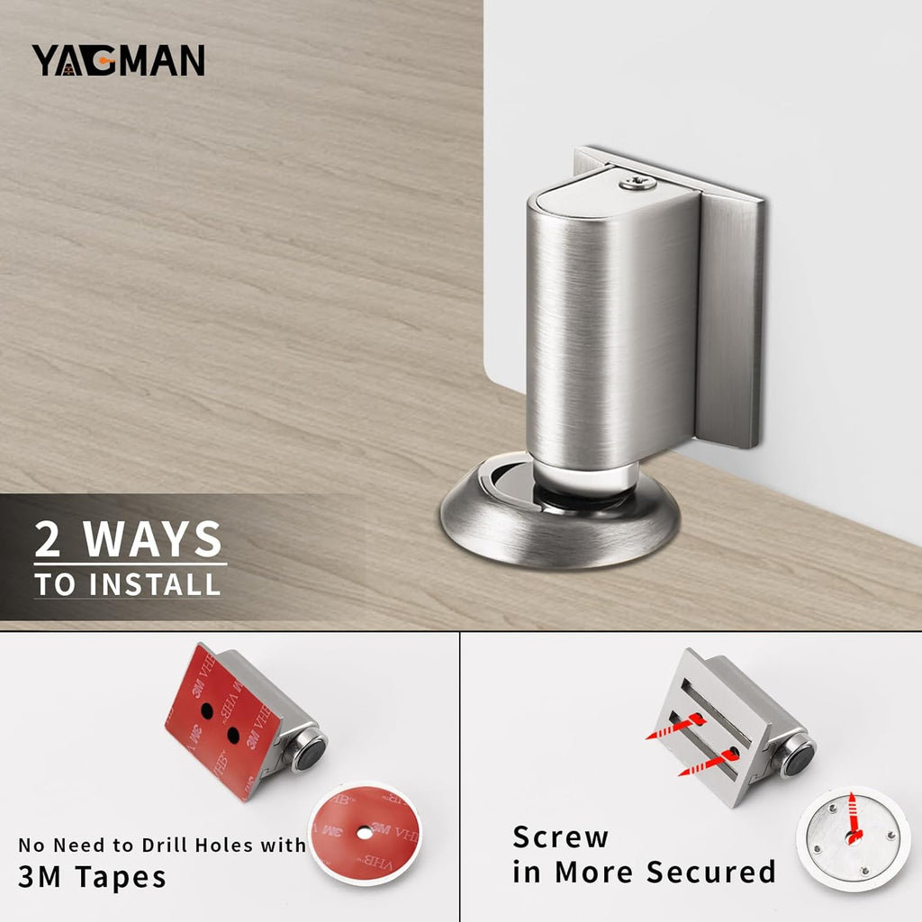 2 Pack Magnetic Door Stoppers Retractable Bottom of Door Holder No Drilling Mount Floor Door Stop