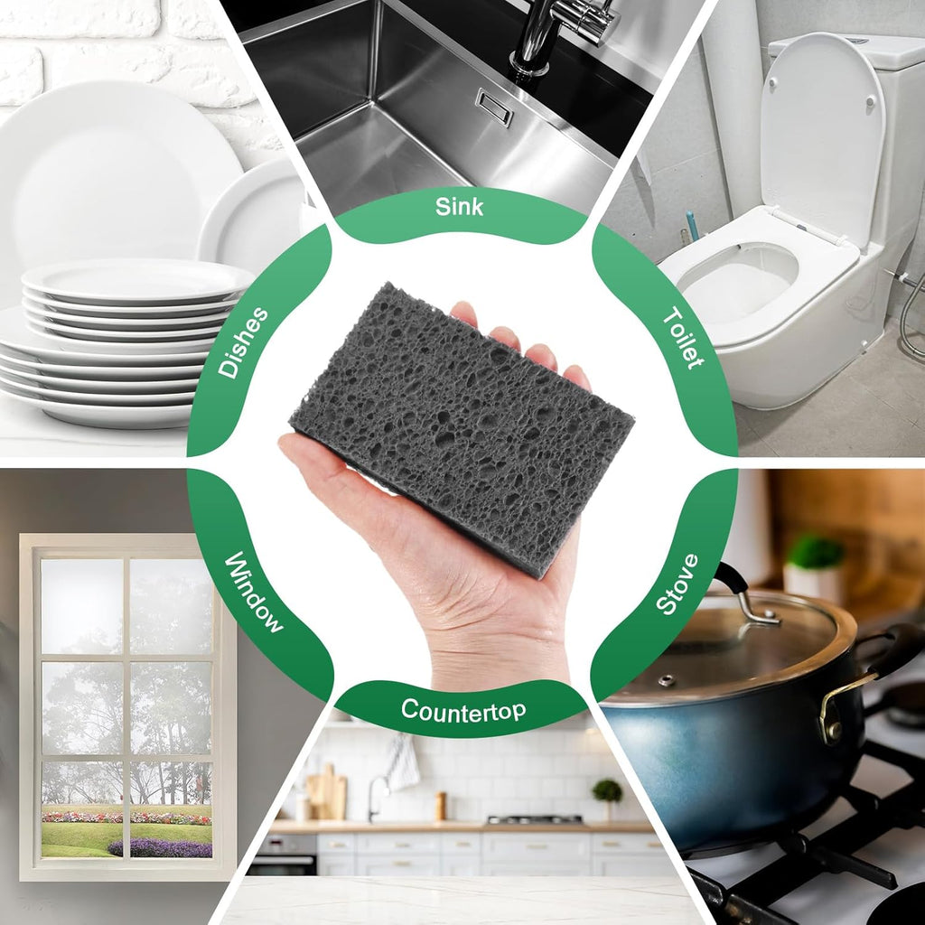 12-Pack Kitchen Sponges, Condense Eco Cellulose Non-Scratch Scrub Heavy Sponge for