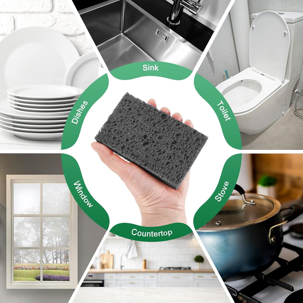 12-Pack Kitchen Sponges, Condense Eco Cellulose Non-Scratch Scrub Heavy Sponge for