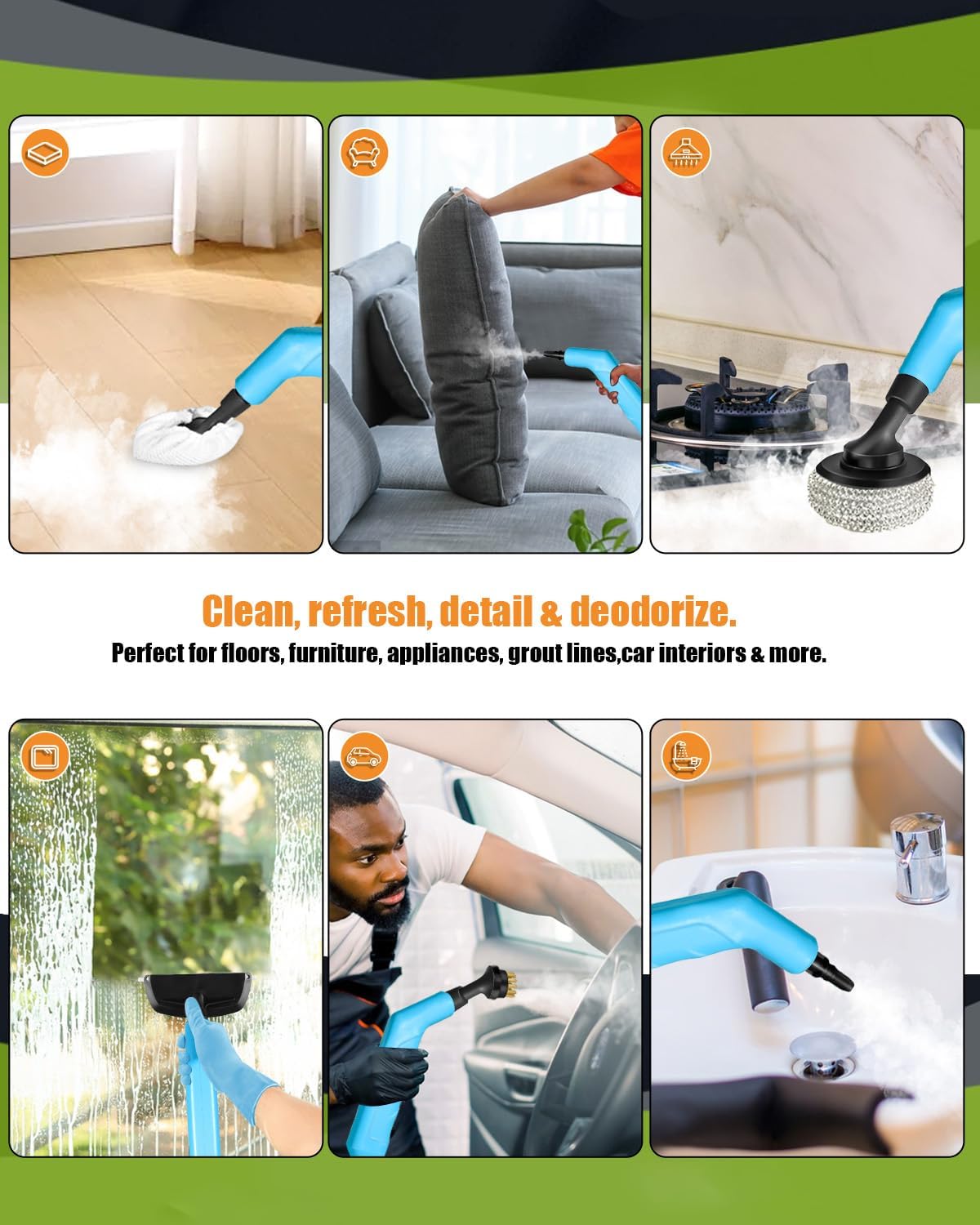 Handheld Steam Cleaner for Home, 10s Heat-Up/2.1 Qt Tank/4.5BAR High Pressure Hand held Steamer for
