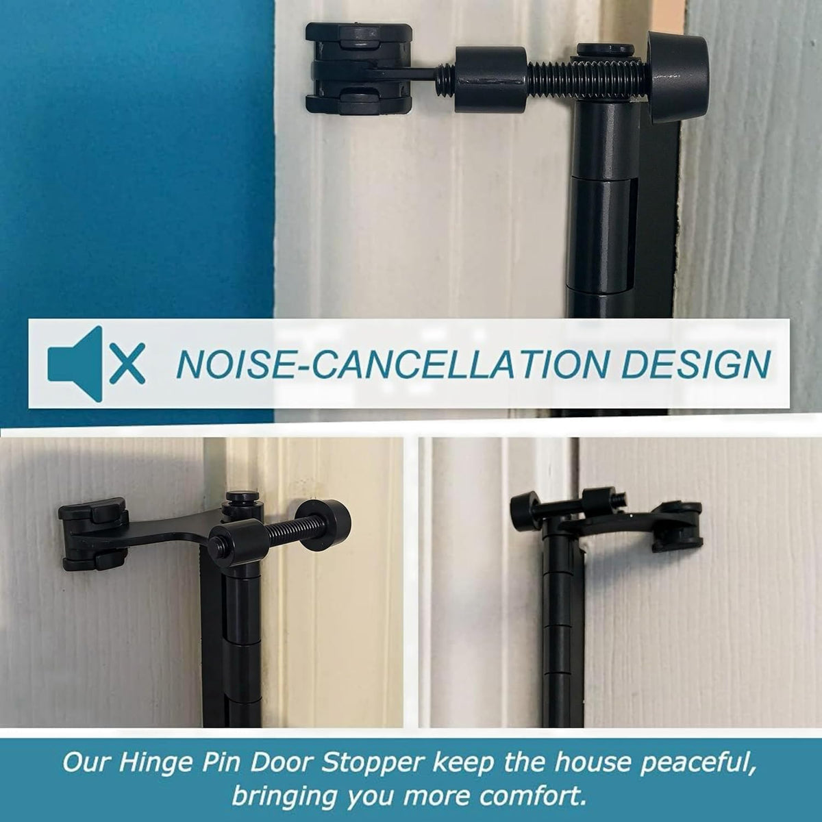 36Pack Hinge Pin Black Door Stopper, Adjustable Heavy Duty Hinge Pin Door Stop with Black Rubber