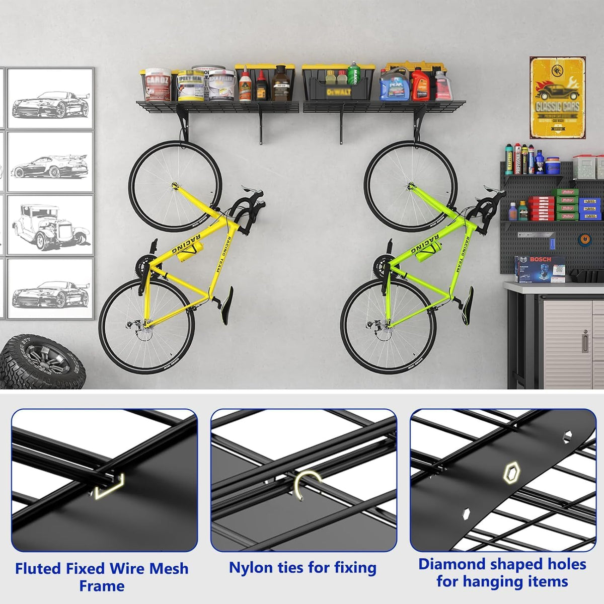 Heavy Duty Garage Wall Shelving, 2x6ft Wall Mounted Storage Shelves for Garage, Closet, Laundry