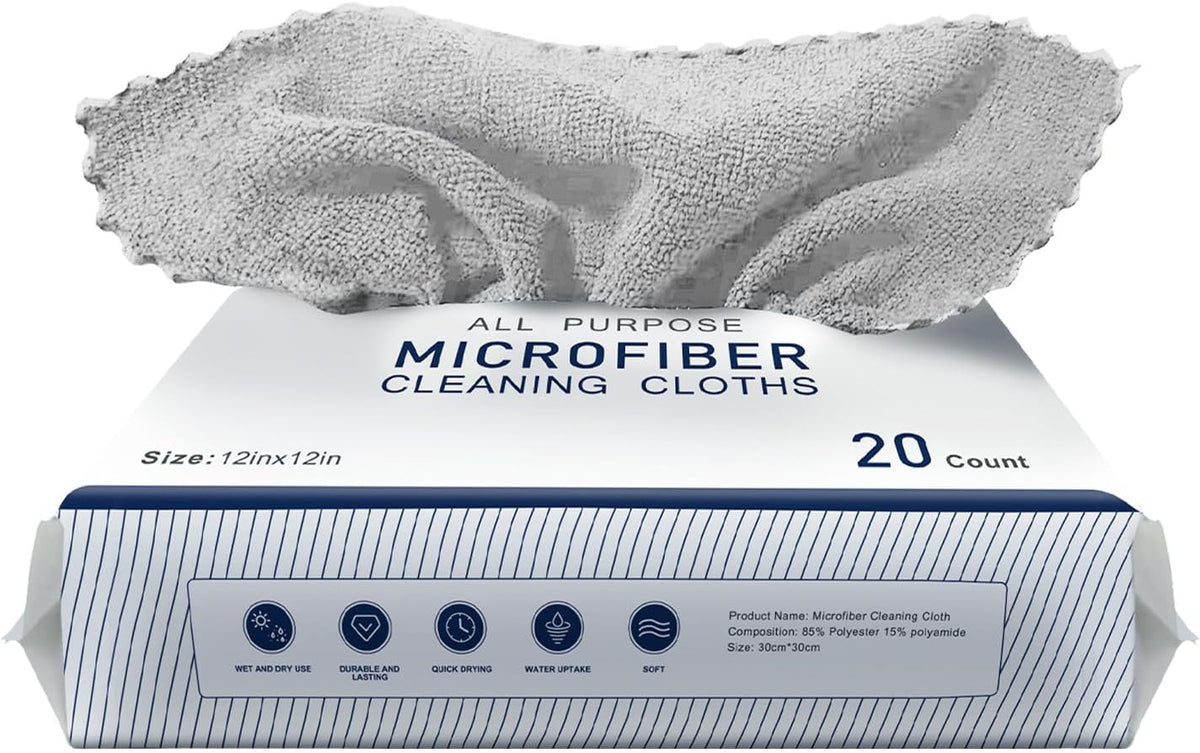 20Pack Microfiber Cleaning Cloth in Bag,Multi-Purpose Reusable Cleaning Wipes Rags,Lint