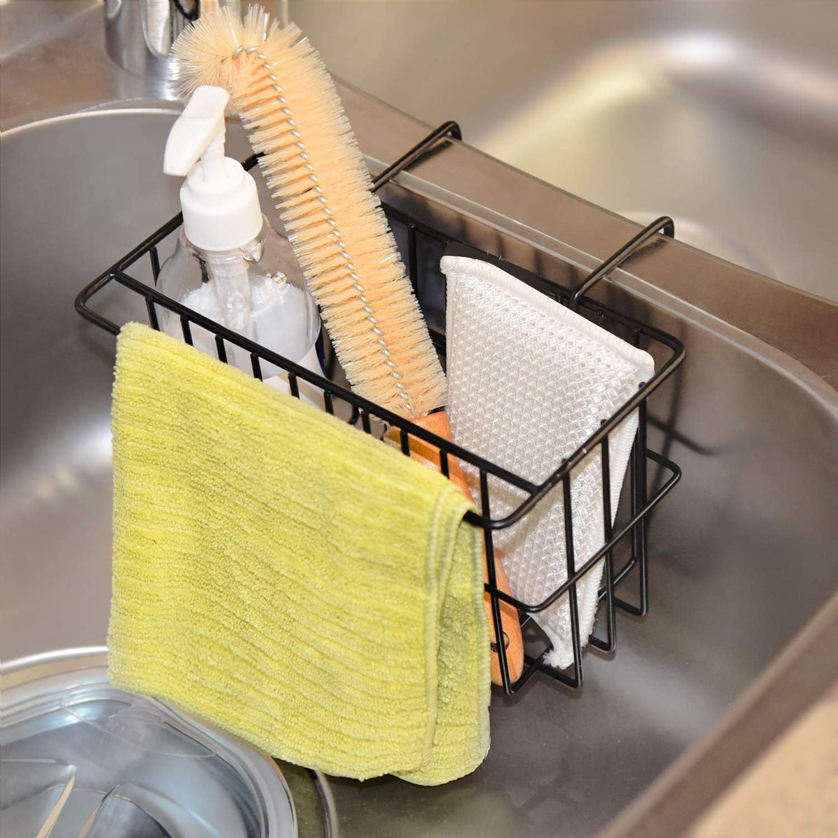 Kitchen Sponge Holder, Dish Brush Holder, Slim Sink Organization/Draining Basket/Liquid