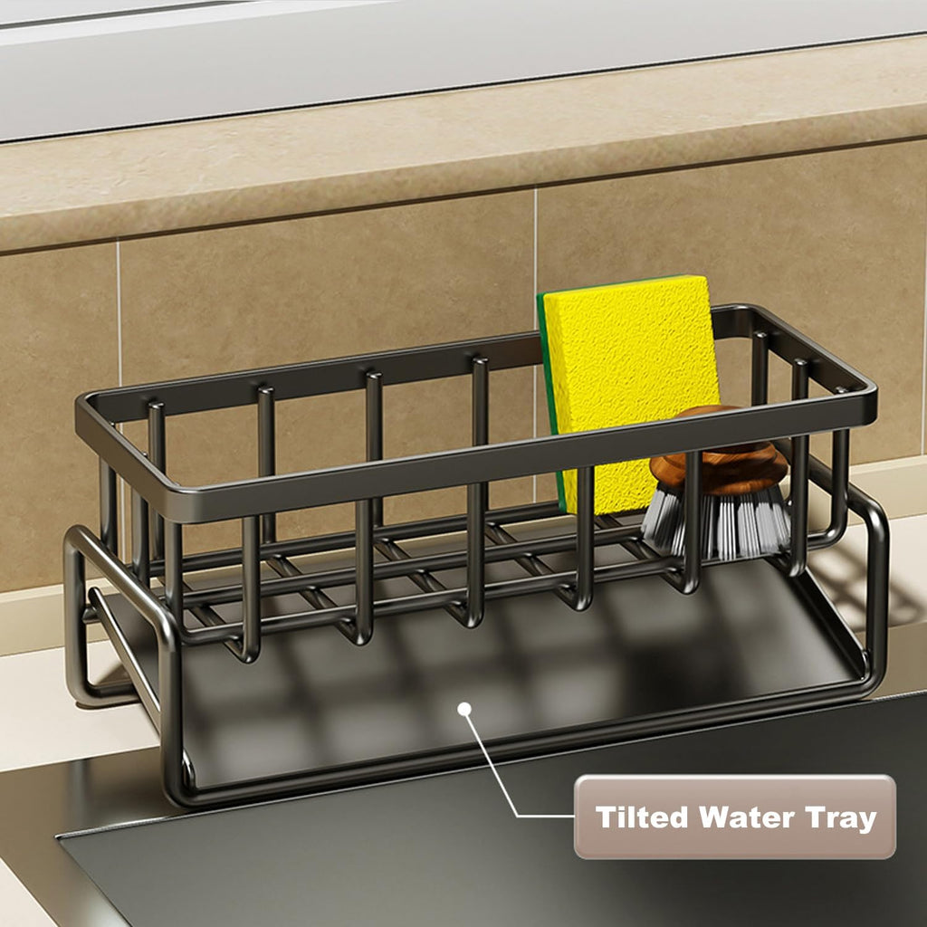 Sponge Holder for Kitchen Sink, Sink Caddy with Dishcloth Rack, Kitchen Sink Storage Rack Organizer