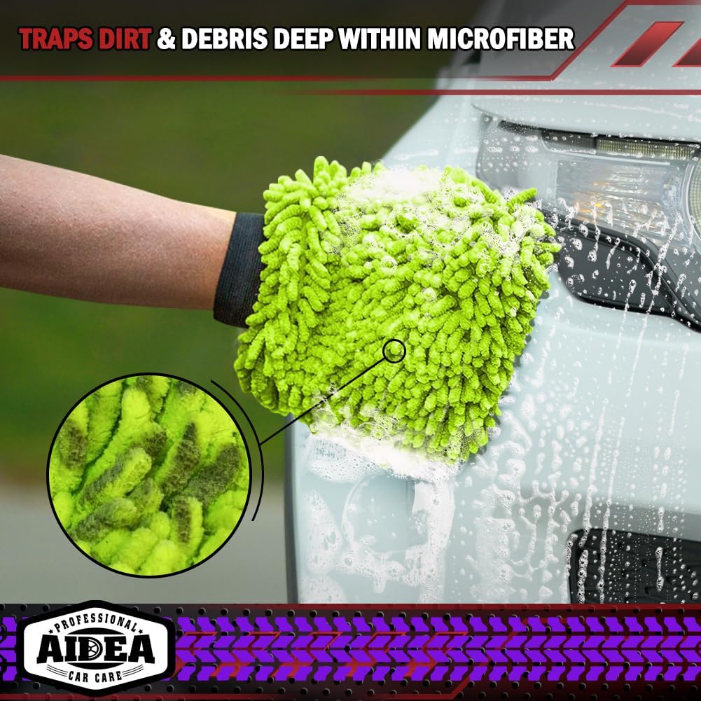 AIDEA Car Wash Mitt Microfiber, 1PK-Scratch-Free& Lint-Free, Premium Chenille Microfiber Mitt Car