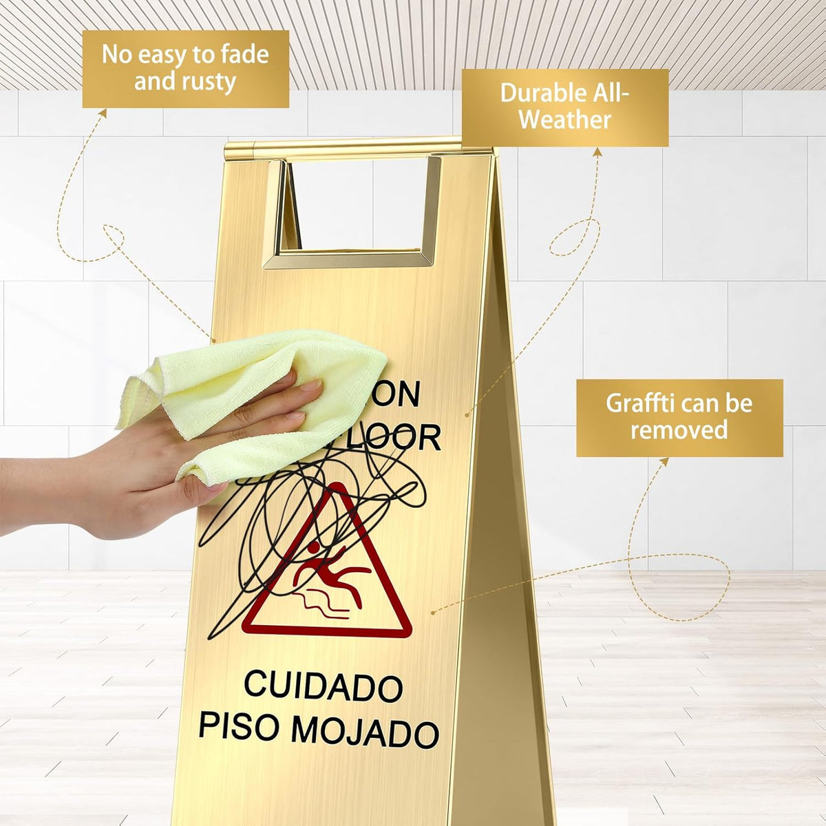 8 Pcs 24 Inch Stainless Steel Wet Floor Sign 8.8 Pound Caution Wet Floor Sign Bulk Double Sided