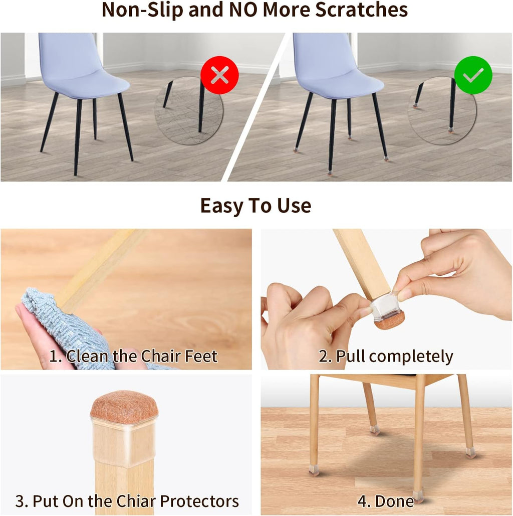 Ezprotekt 24 Pcs Small Clear Square Chair Leg Floor Protectors for Hardwood Floors, Silicone Felt