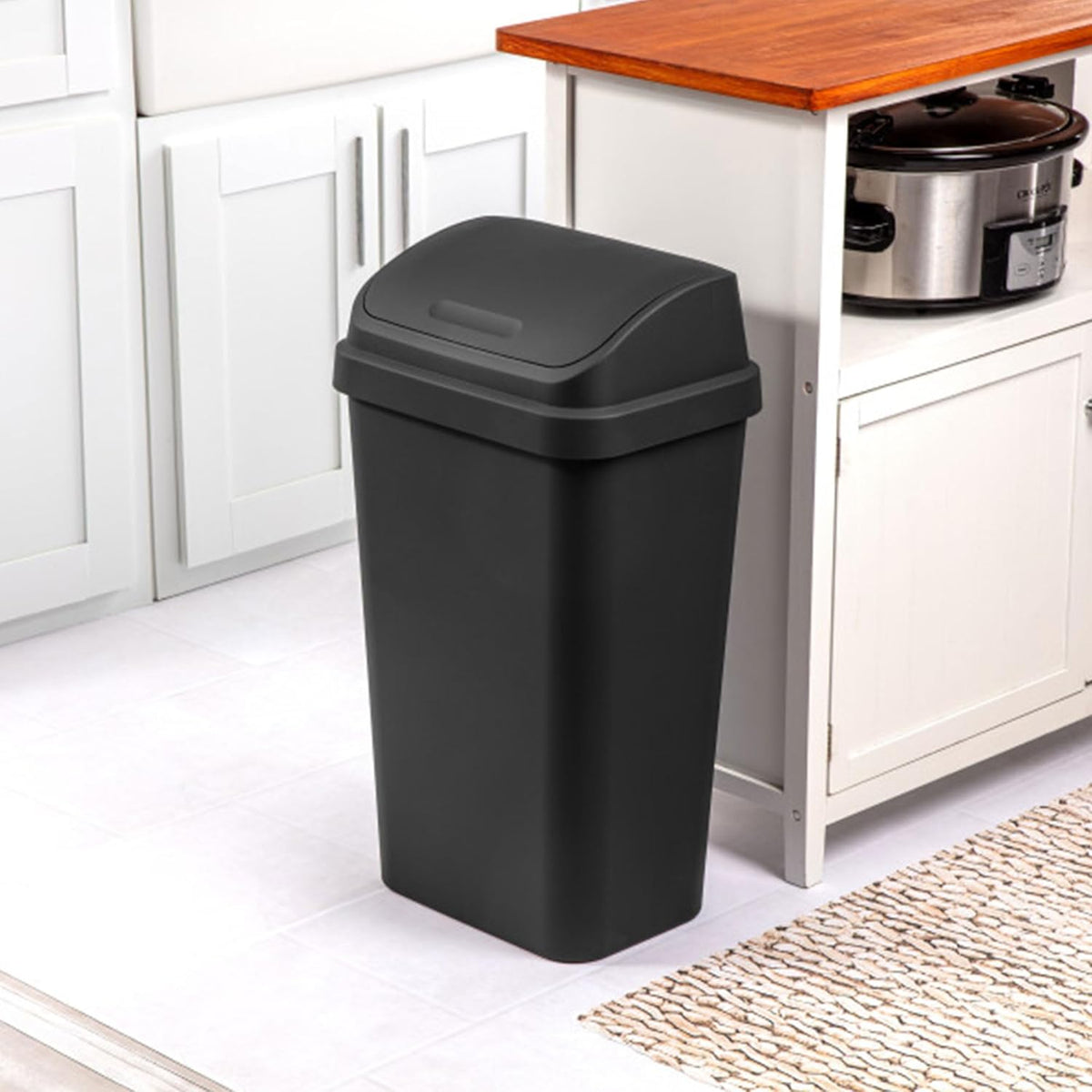 Sterilite 4-Pack Swing Top Wastebasket, Sleek Square Profile Trash Can, 13 Gallon, Black - Modern