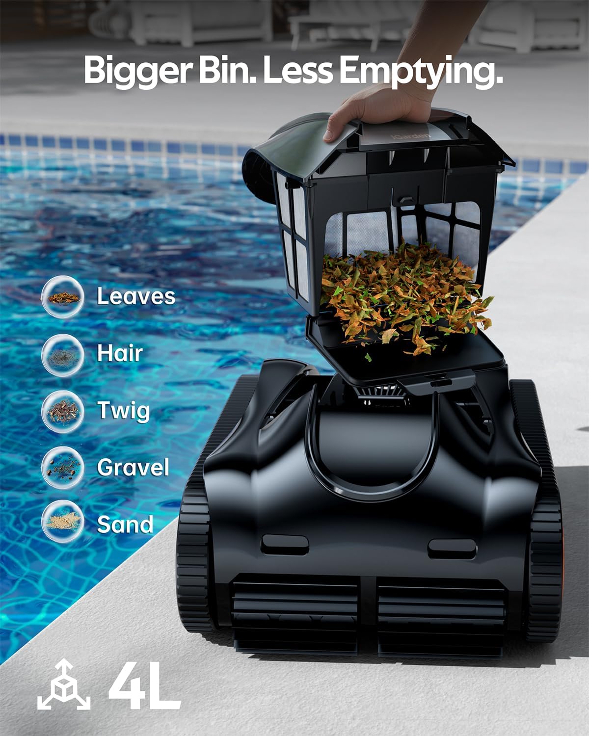 Pool Cleaner K40, 4H Runtime Cordless Robotic Pool Vacuum for Inground & Above Ground Pools, AI