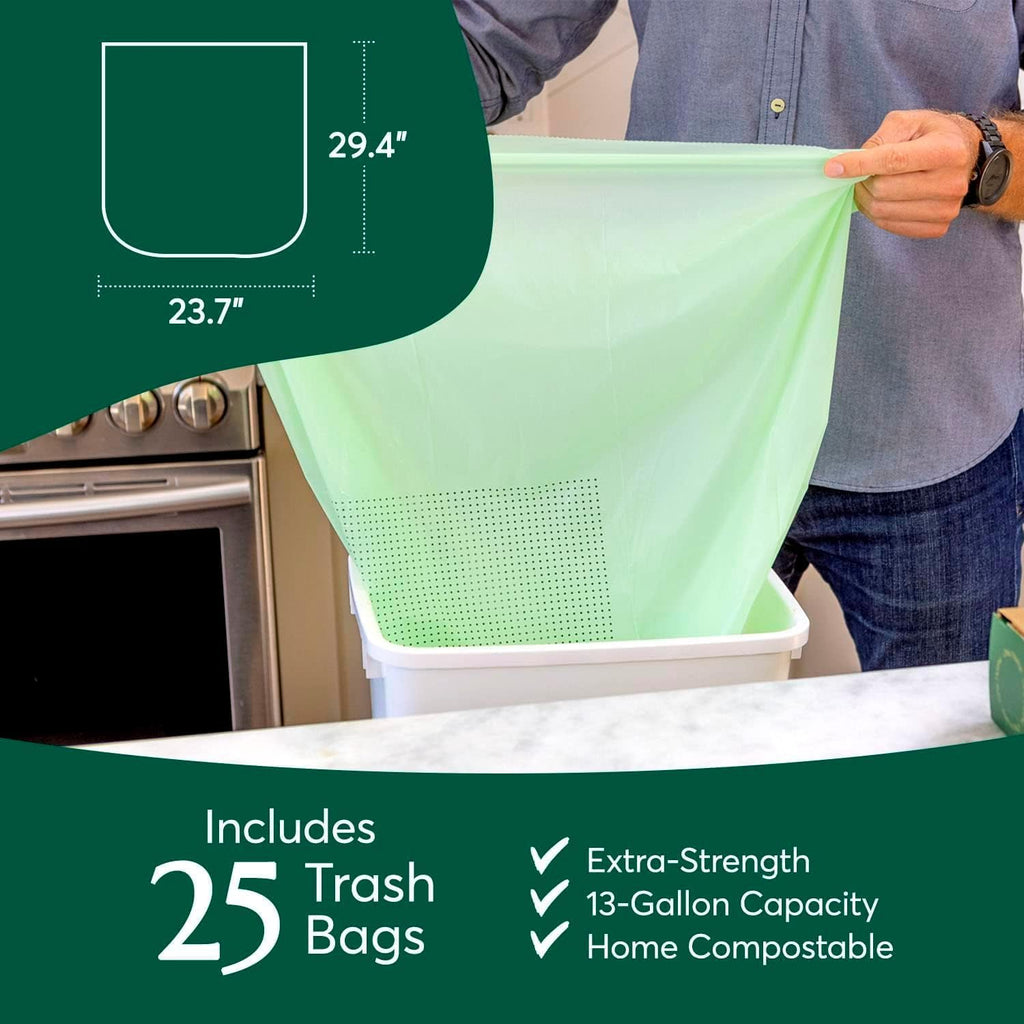 Cleanomic Compostable* 13 Gallon Trash Bags with Drawstring (3 Pack, 75 Count), BPI Certified For